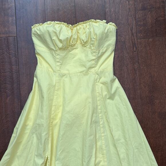 Commense Midi Bustier Strapless Yellow Dress with Front Slit, Size XS - Picture 6 of 16